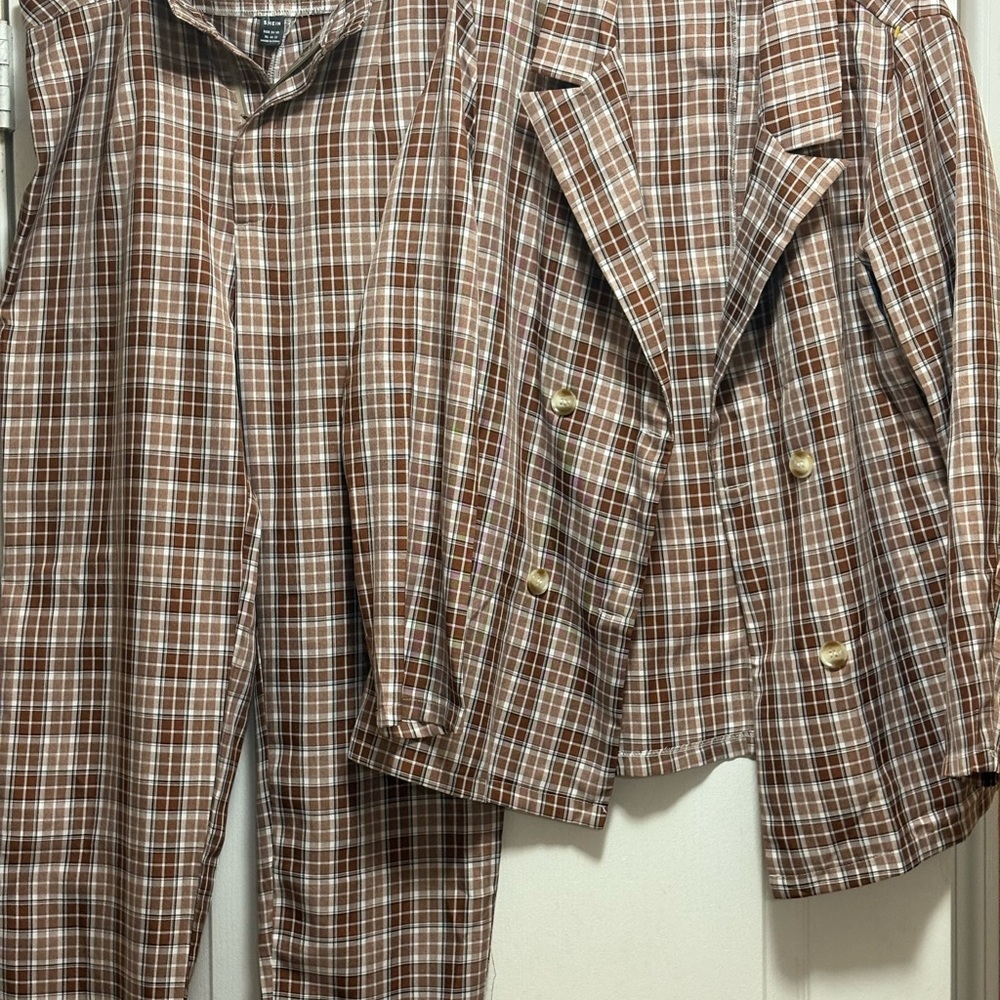 Brown Plaid Suit Set (Capri)